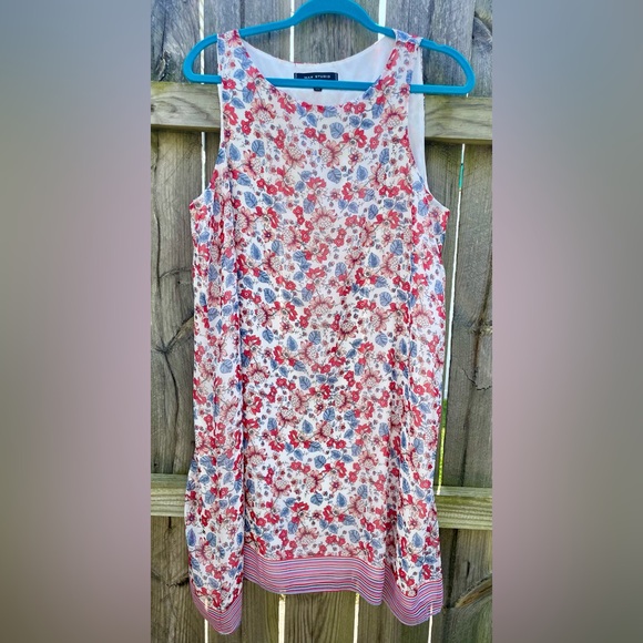 Max Studio EDIT May Red, White, Blue Floral Trapeze Dress Sz L - Picture 2 of 10